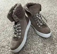 Sam Edelman  Leather Faux Shearling Upper High Top Lace Up Seude Snow Boots 8.5