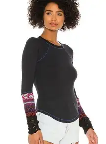 Free People In The Mix Cuff Thermal Navy Long Sleeve Top Size Small