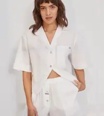 LUNYA- Airy Cotton White Button Down Boxy Pajama Top Sleep Summer Lightweight