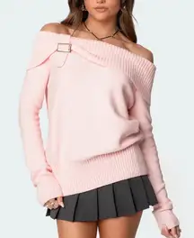 Edikted Light Pink Off-Shoulder Sweater