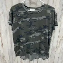 T.la Anthropologie Camo Cotton Modal Flutter Sleeve Short Sleeve Shirt Small
