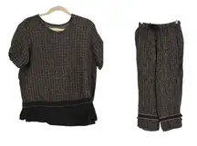 Flax Gray Black Print 100% Linen Top Pants Set Size P (4-6)