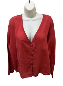 FLAX Jeanne Engelhart Linen Over~Sized Button Up Cottagecore Top Sz M V Neck