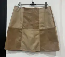 The Vintage Shop Brown Colorblock Faux Leather Mini Skirt Retro Size Medium