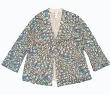 Chico's Sweater Womens 2 Large 12 Teal‎ Gray Silver Peacock Metallic Cardigan