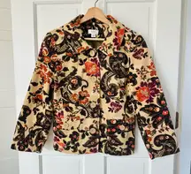 ATL Floral Paisley Print Corduroy Cropped Blazer Jacket Cottagecore‎ Size 8
