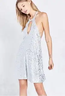 Light Blue Silver Foil Halter Dress