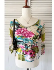 Le Mieux Studio Petite Y2K Multicolored Patterned Blouse Top