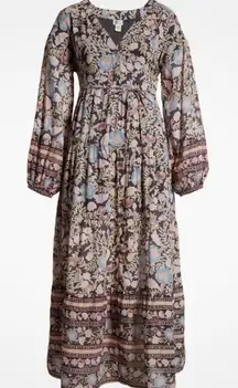 Billabong $109 Adore You Long Sleeve Maxi Dress Fairy Bohemian Festival Floral