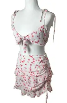PRINCESS POLLY Two Piece Set Crop Top Tank & Ruched Mini Skirt Size 4 FLoral