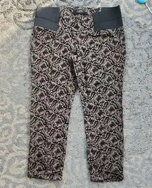 One 5 One Damask Print Ankle Length Pants Tan Black XL