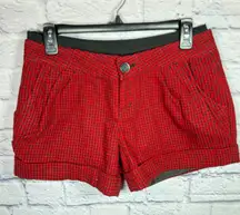 ZARA red & black wool blend Gingham‎ Shorts women’s size 28