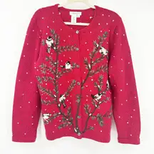Coldwater Creek Womens XL Vintage Winter Bird Tree Embroidered Cardigan Sweater‎