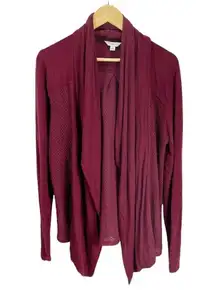 Lucky Lotus Burgundy Cardigan Sweater Sz L Mesh Waterfall Open Front Long Sleeve