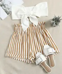 Self-Tie Bandeau Top & Striped Short Set