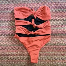 NWT NASTY GAL SPLISH SPLASH TIE FRONT STRAPLESS ONE PIECE BIKINI SWIMSUIT