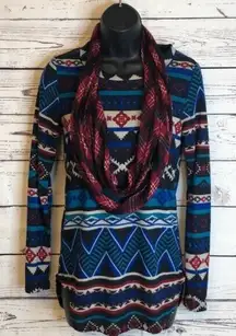 Aztec Print soft top wit plaid infinity scarf Set Women’s Size M‎ Medium