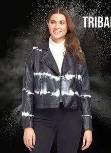 Tribal new faux leather black biker jacket! Tie dye style!