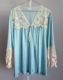 Vintage Soft Moment‎ New York Blue Lace Nylon Nightgown Sleepwear XL
