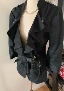 White House black market light jacket, size 6 black color ruffles with a belt