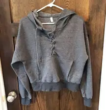 Free People Womens Size XS/P Gray Long Sleeve Believe It Lace Up Hoodie