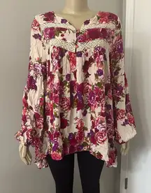 Umgee USA Boutique Women's Medium Floral Cute Spring Top Blouse Flowy Romantic