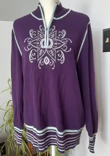Cabelas Womens Large Purple Quarter Zip Wool Blend Sweater Pullover‎ Top Ski