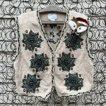 90s Christmas Americana poinsettia fair isle quilt square snowflake sweater vest