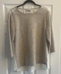 Vanheusen Womens Large Twill And Tweed Front Blouse Chiffon Back Ivory Fem Clean