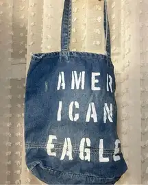 DENIUM WHITE PAINTED DISTRESSED AMERICAN EAGLE TOAT BAG