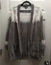 Verve Ami Women's Size XL Gray Cream Knit Super Soft Open Front Cardigan Sweater