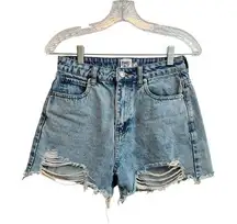 Princess Polly High Waisted Distressed Jean Shorts Size: 4