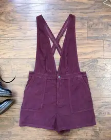 American Eagle • burgundy corduroy overall shorts romper shortalls maroon romper