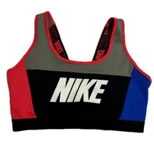 Nike Sports Bra Womens Large Dri Fit Colorblock Blue Red Gray Distort Classic