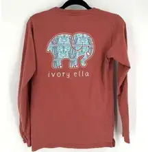 Ivory Ella Women's Pocket Floral Elephant Long Sleeve T-Shirt Pink White Small