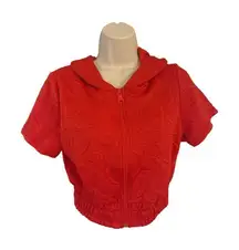 Cropped short sleeve zip up red hoodie jacket juniors size medium