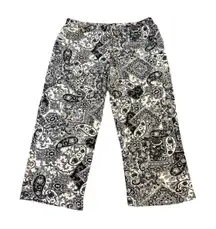 Ellen Tracy Yours to Love Capri Pajama Pant Black White Paisley Women Size Large