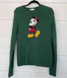 Disney  Store Vintage Green Santa Mickey Mouse Sweater