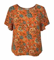 Loft Floral Blouse Women M Flutter Sleeve Split Side Hem Boho Chic Classic
