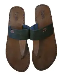 Flojos Women's Flip Flop Sandals Tan Green Thong Strap Casual Comfort Size 10