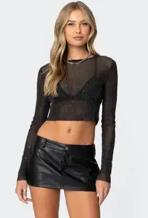 Black cropped sheer Edikted Long Sleeve Top 