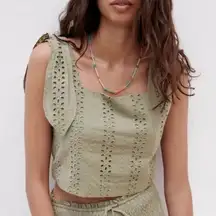 Zara eyelet lace linen Sage green top