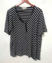 Jones NY 2X B/W Diagonal Stripe Top Plus