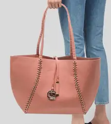 Badgley Mischka NWT Coral Vegan Leather Decorative Chain Tote Bag Purse