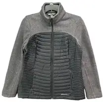 Eddie Bauer Womens Down Fleece Puffer Jacket Sz S Gray Black Insulated Full Zip