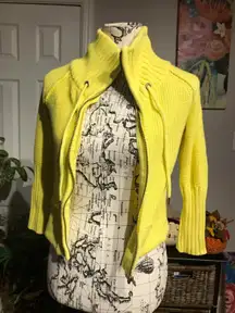 American Eagle Bright Colorful Skater Biker Yellow Knit Zip Tie Mock Turtleneck Sweater Vintage Y2k