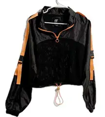 Redfox Black and Orange Bomber Jacket with Sporty Quarter-Zip