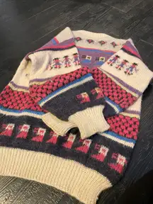 Vintage 80s Peruvian Alpaca Folk Hand Knit Sweater Llama Peru 