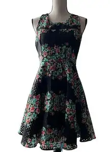 Everleigh Black Floral Open Back Sleeveless Dress Knee Length Size L