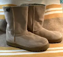 Australian Boot Company tan‎ leather boots cow suede sheep fur size 9